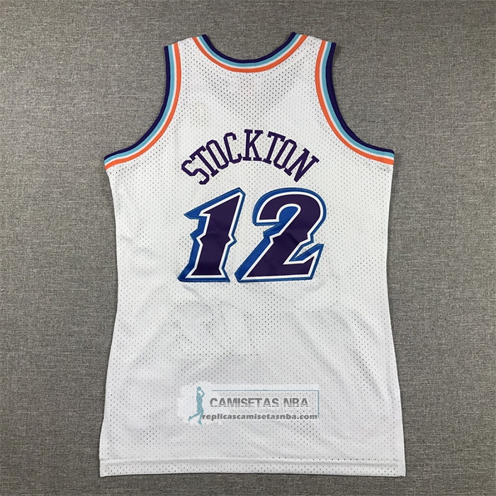Camiseta Nino Utah Jazz John Stockton NO 12 Hardwood Classics Throwback 1996-97 Blanco